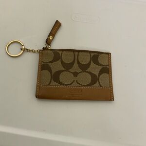 VTG Coach signature small ID wallet coin purse w key ring beige leather trim